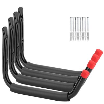 Yisunnan 15Inches Jumbo Garage Storage Hooks, Kayak Wall Mount Rack, Heavy Duty Ladders Hangers for SUP Paddle Board, Surfboard, Wake Board, 100 Pound Capacity Canoe Stands (Black, Pack of 4)