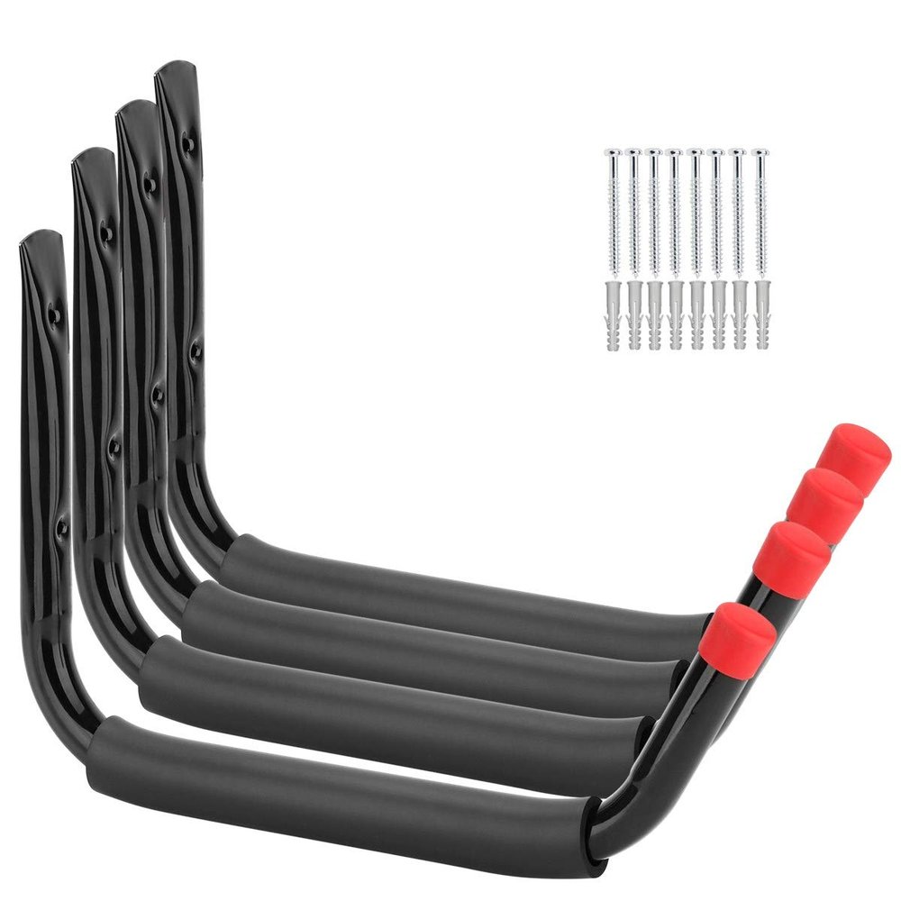 Yisunnan 15Inches Jumbo Garage Storage Hooks, Kayak Wall Mount Rack, Heavy Duty Ladders Hangers for SUP Paddle Board, Surfboard, Wake Board, 100 Pound Capacity Canoe Stands (Black, Pack of 4)