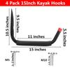 Yisunnan 15Inches Jumbo Garage Storage Hooks, Kayak Wall Mount Rack, Heavy Duty Ladders Hangers for SUP Paddle Board, Surfboard, Wake Board, 100 Pound Capacity Canoe Stands (Black, Pack of 4) view 2