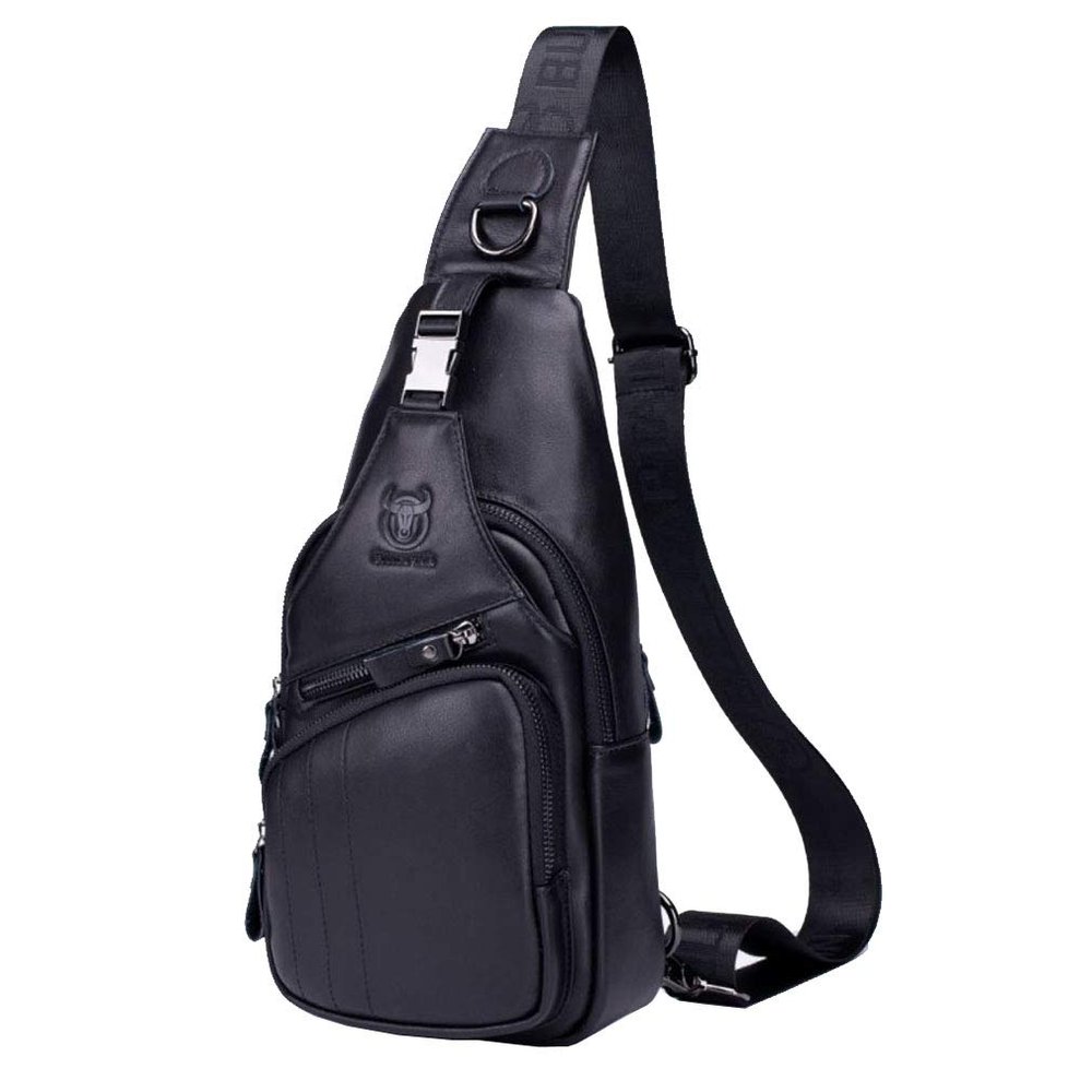 Hebetag Leather Sling Bag Crossbody Backpack for Men Women Outdoor Travel Shoulder Chest Pouch Casual Hiking Pack