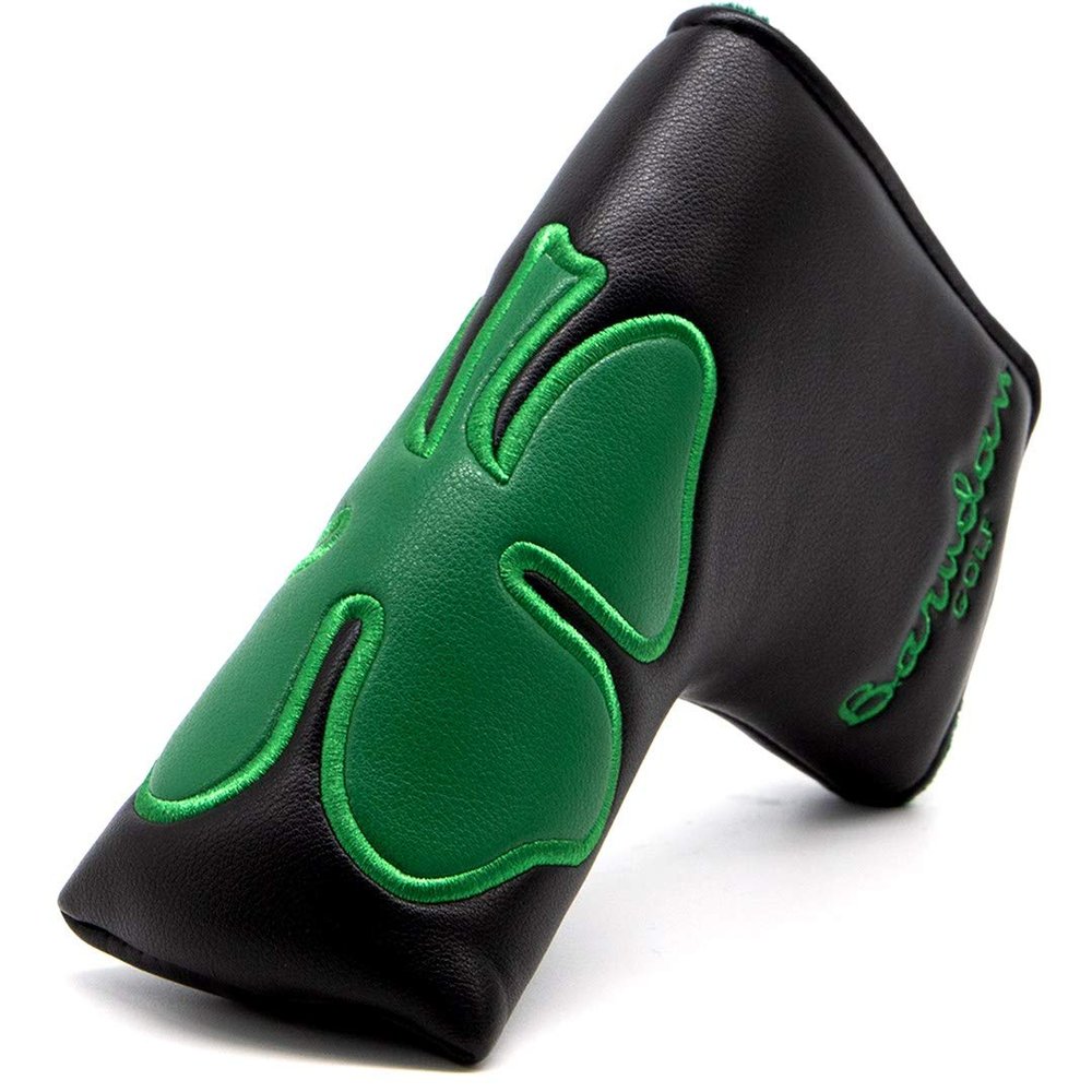 Barudan Golf Shamrock Clover Blade Putter Cover Headcover Club Protector with Magnet Closure fits Blade Style putters (Black)