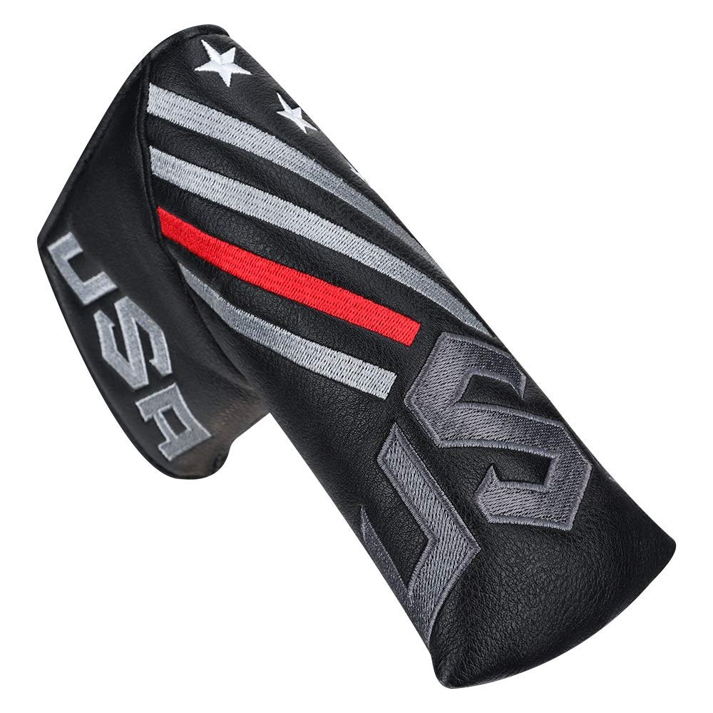 BIG TEETH Golf Putter Cover Square Half Heel Shaft Mallet Putter Head Covers USA Stripe and Star Fit for Most Brand Golf Putters (Blade Putter Cover)