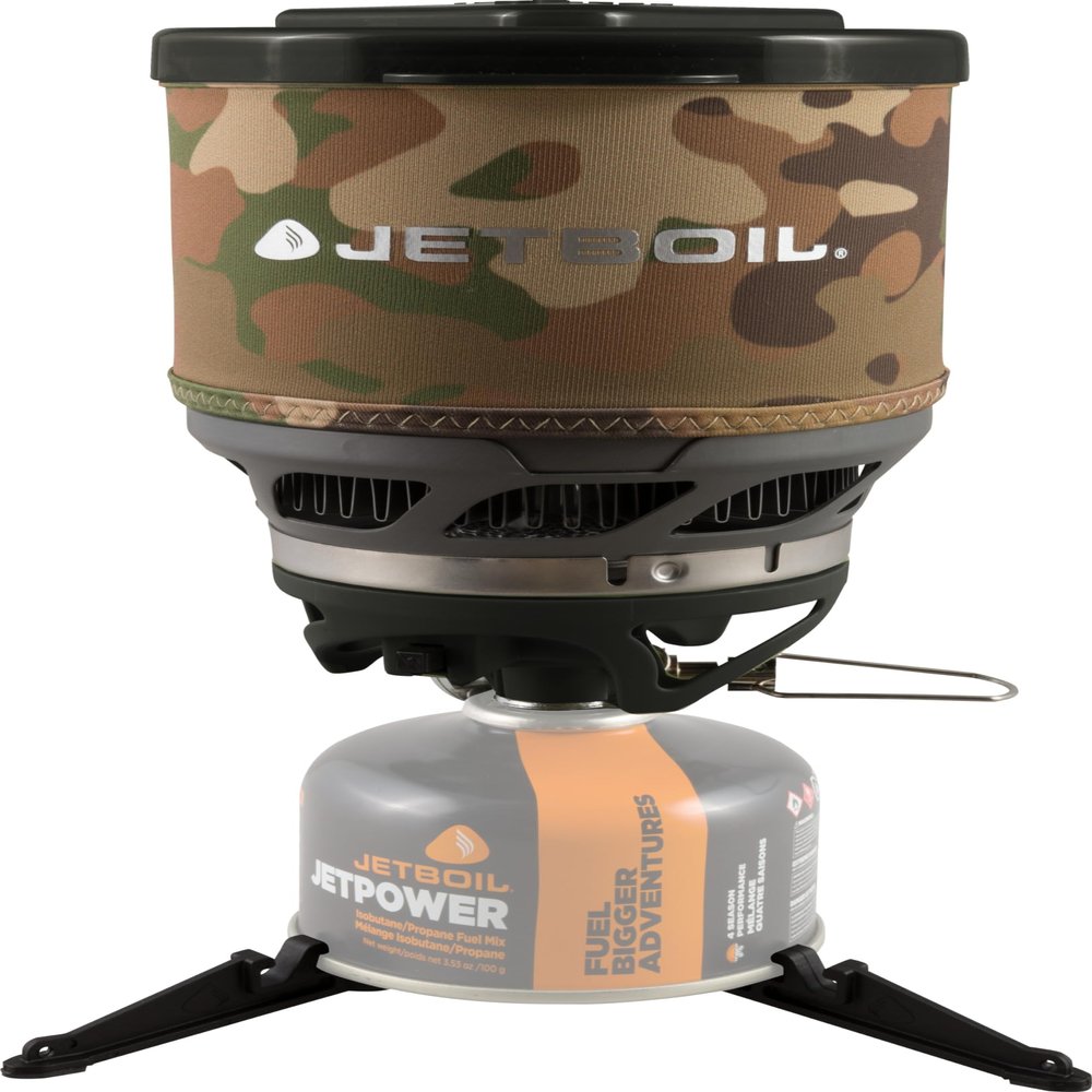 Jetboil MiniMo Portable Stove with Adjustable Heat Control for Camping and Backpacking, Propane/Isobutane Burner with Cooking Cup, Camo