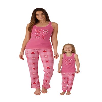 Munki Munki Girls' Snug Fit Pajama Set, Buffalo Plaid Hearts, 2