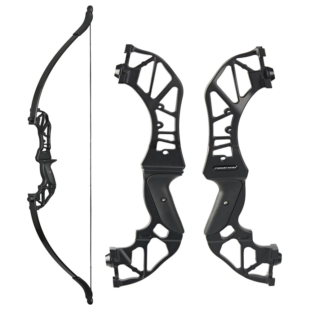 TOPARCHERY Archery Takedown Recurve Bow Hunting Long Bow Alloy Riser for Outdoor Shooting Training- Right Hand - Draw Weight 30lbs 40lbs - with Arrow Sight, Arrow Brush (Black-40lb)