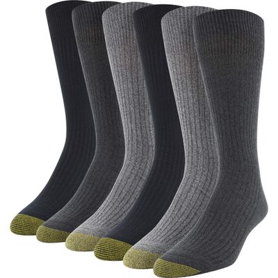 GOLDTOE Men's Stanton Crew Socks, Multipairs, Charcoal/Grey Marl/Black, X-Large