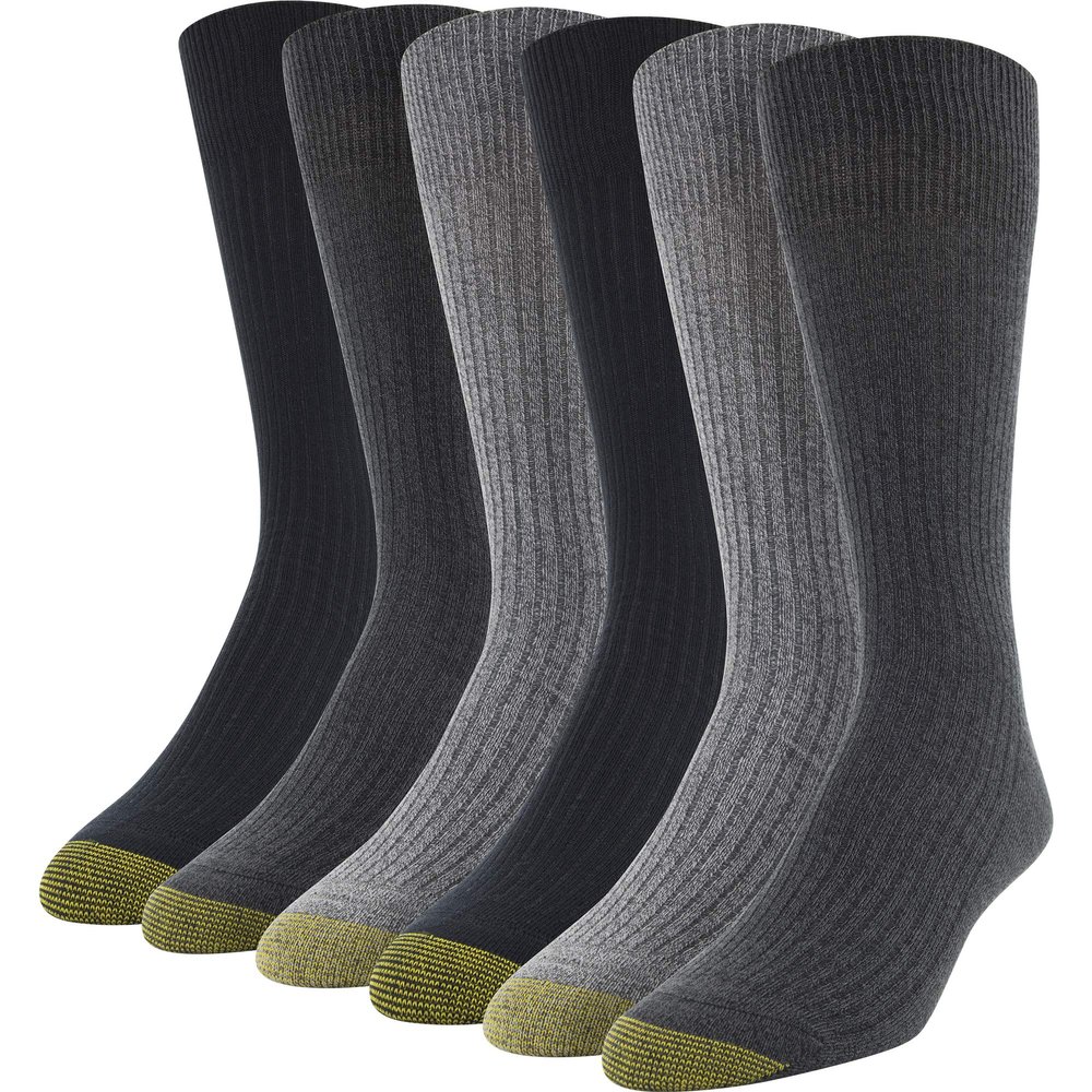 GOLDTOE Men's Stanton Crew Socks, Multipairs, Charcoal/Grey Marl/Black, X-Large