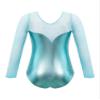 TiaoBug Kids Girls Shiny Metallic Gymnastics Leotards One-Piece Long Sleeve Ballet Dance Leotard Bodysuit Activewear Metallic Lake_Green 7-8 view 2