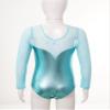 TiaoBug Kids Girls Shiny Metallic Gymnastics Leotards One-Piece Long Sleeve Ballet Dance Leotard Bodysuit Activewear Metallic Lake_Green 7-8 view 4