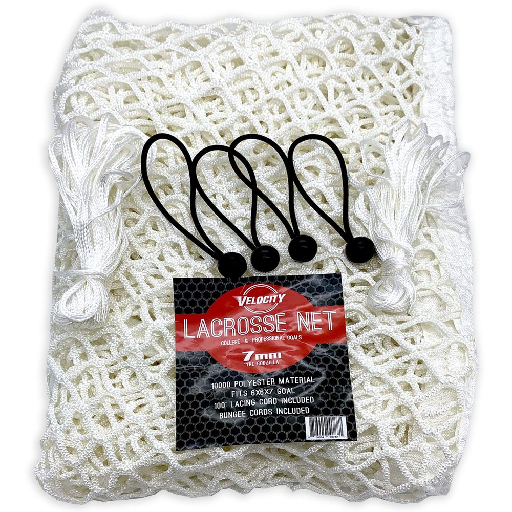 Velocity Lacrosse Net  7mm Replacement Goal Net, Super Heavy Duty for High School, College, Professional, Fits All 66x7 Goals, 1000D High-Strength Poly, Weatherproof, UV-Resistant  White