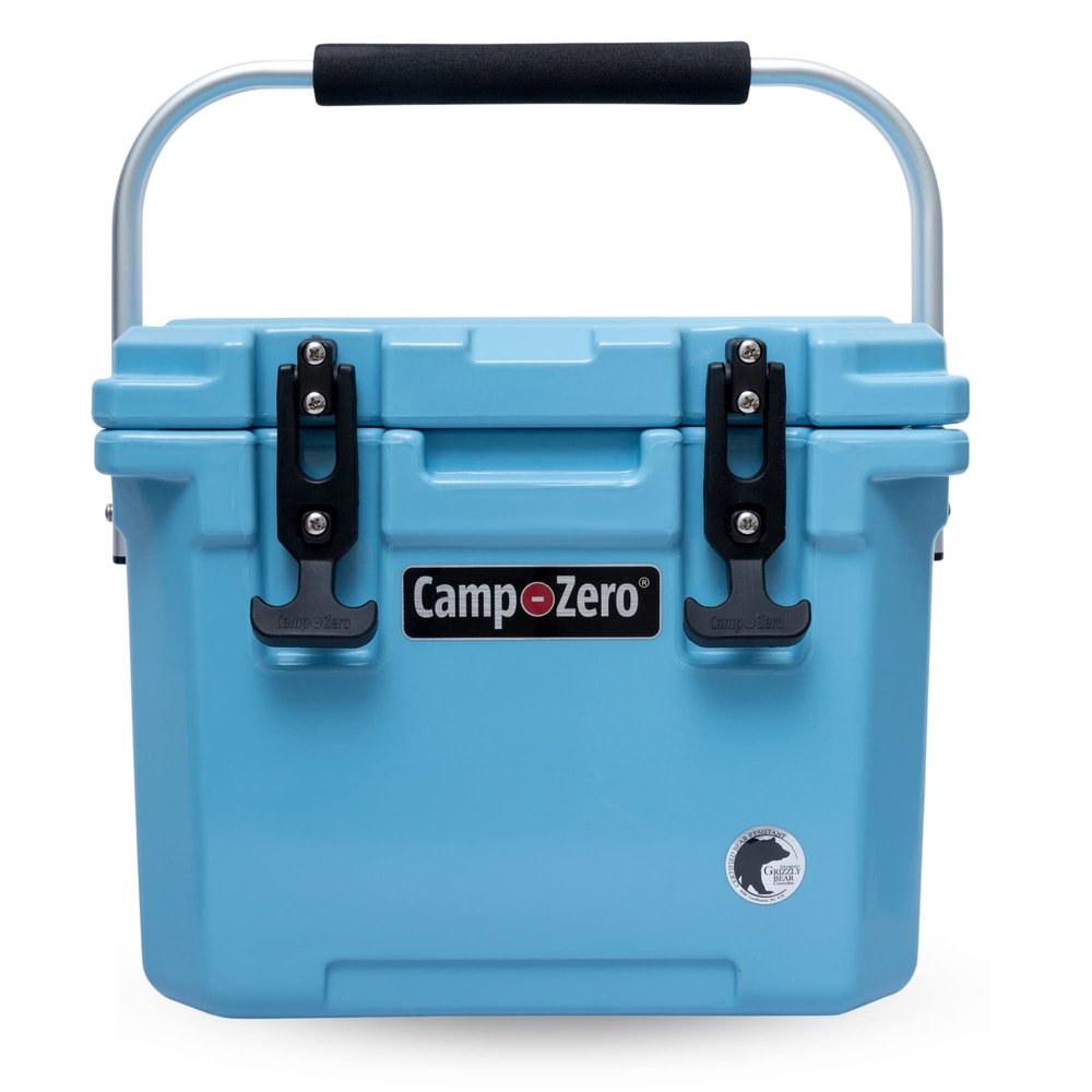 CAMP-ZERO 10L-10.6 Quart Portable Hard Cooler Ice Chest, Perfect for Drinks, Lunch, Beach, Picnics, Boating, Camping and Travel with 2 Molded-in Cup Holders and Folding Aluminum Handle