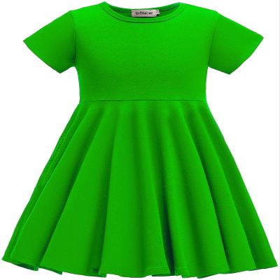TriKalor Girls Dresses Short Sleeve Solid Color Skater Casual Twirly Dress with Pockets Grass Green 4-5T