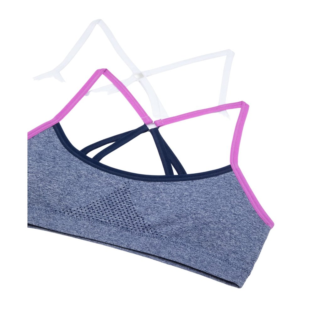 Hanes Girls', Big Kid Big ComfortFlex Fit Seamless Racerback 2-Pack Bra, in The Navy Heather/Magenta Quartz w White, X-Large