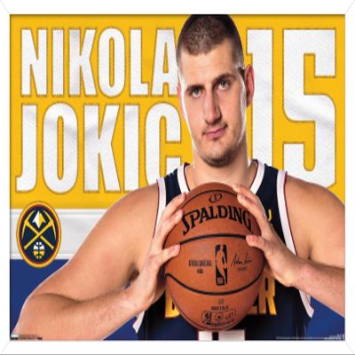 Trends International NBA Denver Nuggets - Nikola Jokic 19 Wall Poster, 22.375" x 34", White Framed Version