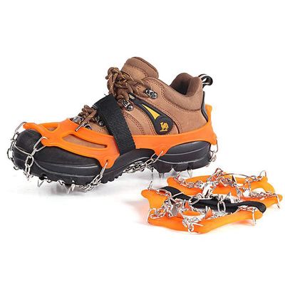 AnEssOil Ice Snow Grips Traction Cleats Upgraded 19 Spikes Crampons for Snow Shoes and Boots for Winter Trail Running, Hiking, and Ice Fishing (Orange,XL)