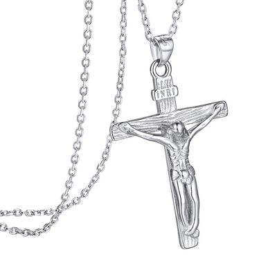 PROSILVER Jesus Cross Necklace 925 Sterling Silver Pendant Chain Religious Christian Jewelry Italian Silver Dainty Jesu Cross Necklace for Women