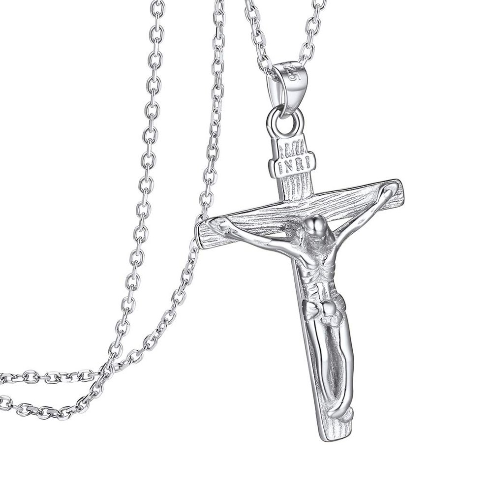 PROSILVER Jesus Cross Necklace 925 Sterling Silver Pendant Chain Religious Christian Jewelry Italian Silver Dainty Jesu Cross Necklace for Women