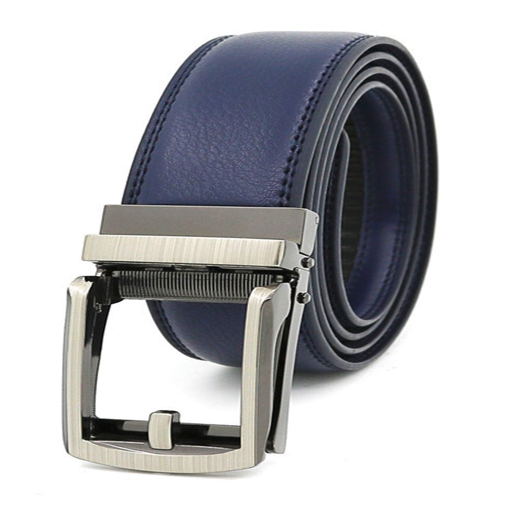 Andongnywell Automatic Buckle Belt Mens Leather Ratchet Dress Belt with Open Buckle Dress Casual Jeans Belt No Hole (Blue)