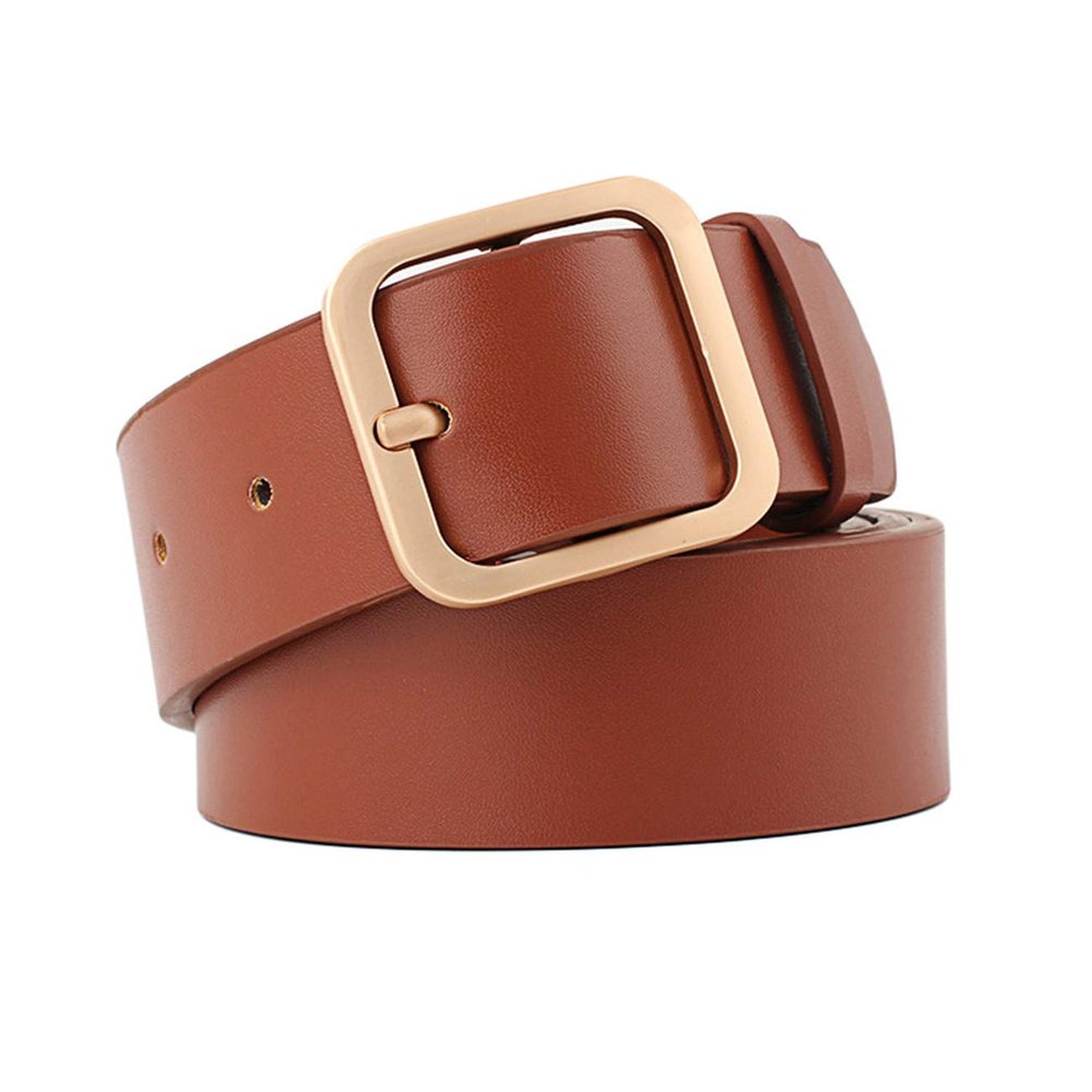 Andongnywell Womens Leather Belt Casual Ladies Belts for Jeans Pants Dresses with Square Buckle Simple Girls Belt (Camel 2)
