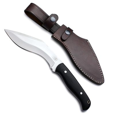 GCS Handmade D2 Tool Steel Survival Tactical Hunting Kukri Knife Black Micarta Handle with Brown Leather Right or Left Hand Horizontal Fixed Blade Knife Sheath GCS243