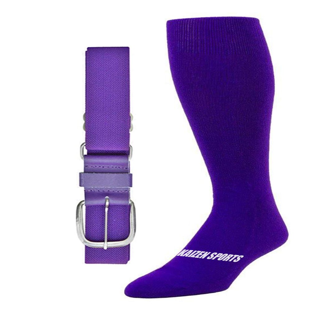 Baseball/Softball Sock & Belt Combo | Mens Womens Youth Baseball Sock & Baseball Belt | Notorious Sports (Purple, Medium)