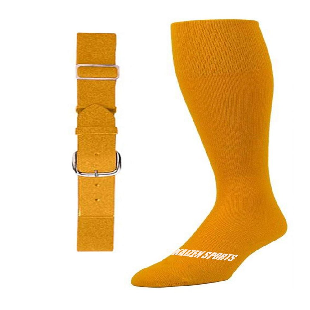 Baseball/Softball Sock & Belt Combo | Mens Womens Youth Baseball Sock & Baseball Belt | Notorious Sports (Gold, Small)