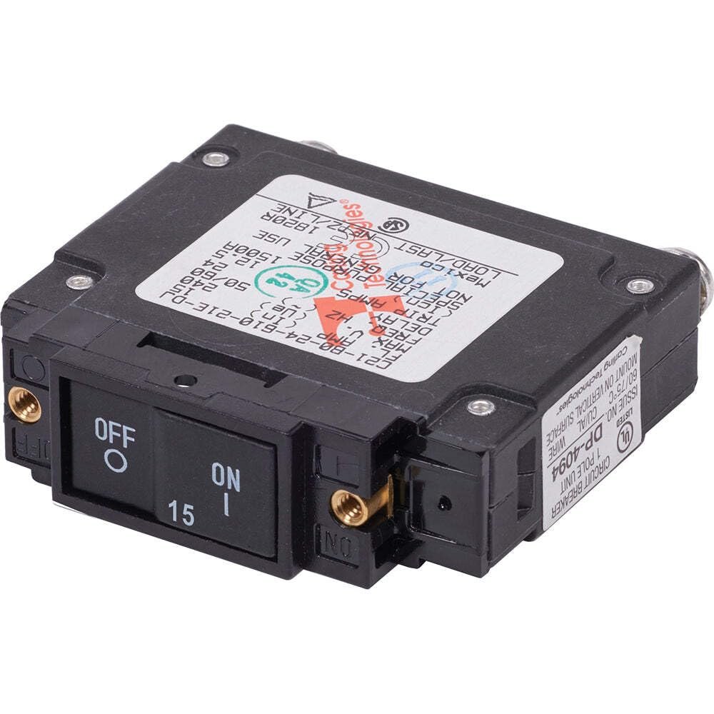 Blue Sea Systems 7456 Circuit Breaker C-Series Flat Rocker 15A AC UL489