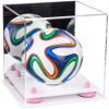 Better Display Cases Acrylic Mini - Miniature (not Full Size) Soccer Ball Display Case with Mirror Case, Pink Risers and White Base (B03/A015) view 1
