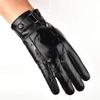 AZYOUNG Men's Winter PU Touch Screen Warm Riding Business Leisure Washed Leather Gloves (Black) view 3