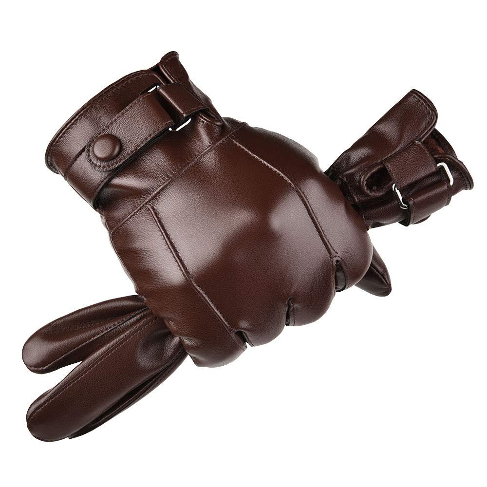 Men's Winter PU Touch Screen Warm Riding Business Leisure Washed Leather Gloves (Brown)