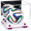 Better Display Cases Acrylic Mini - Miniature (not Full Size) Soccer Ball Display Case with Mirror Case, Purple Risers and White Base (B03/A015) view 1