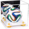 Better Display Cases Acrylic Mini - Miniature (not Full Size) Soccer Ball Display Case with Mirror Case, Yellow Risers and White Base (B03/A015) view 1