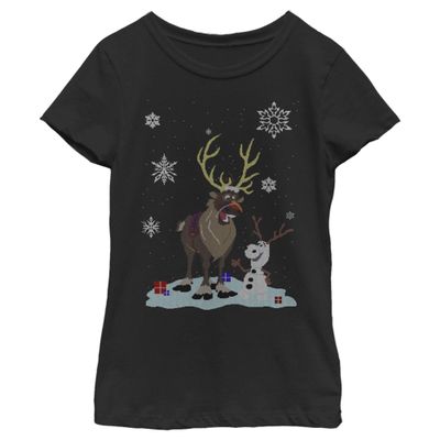 Fifth Sun Frozen Snow Clones Girl's Solid Crew Tee, Black, Medium
