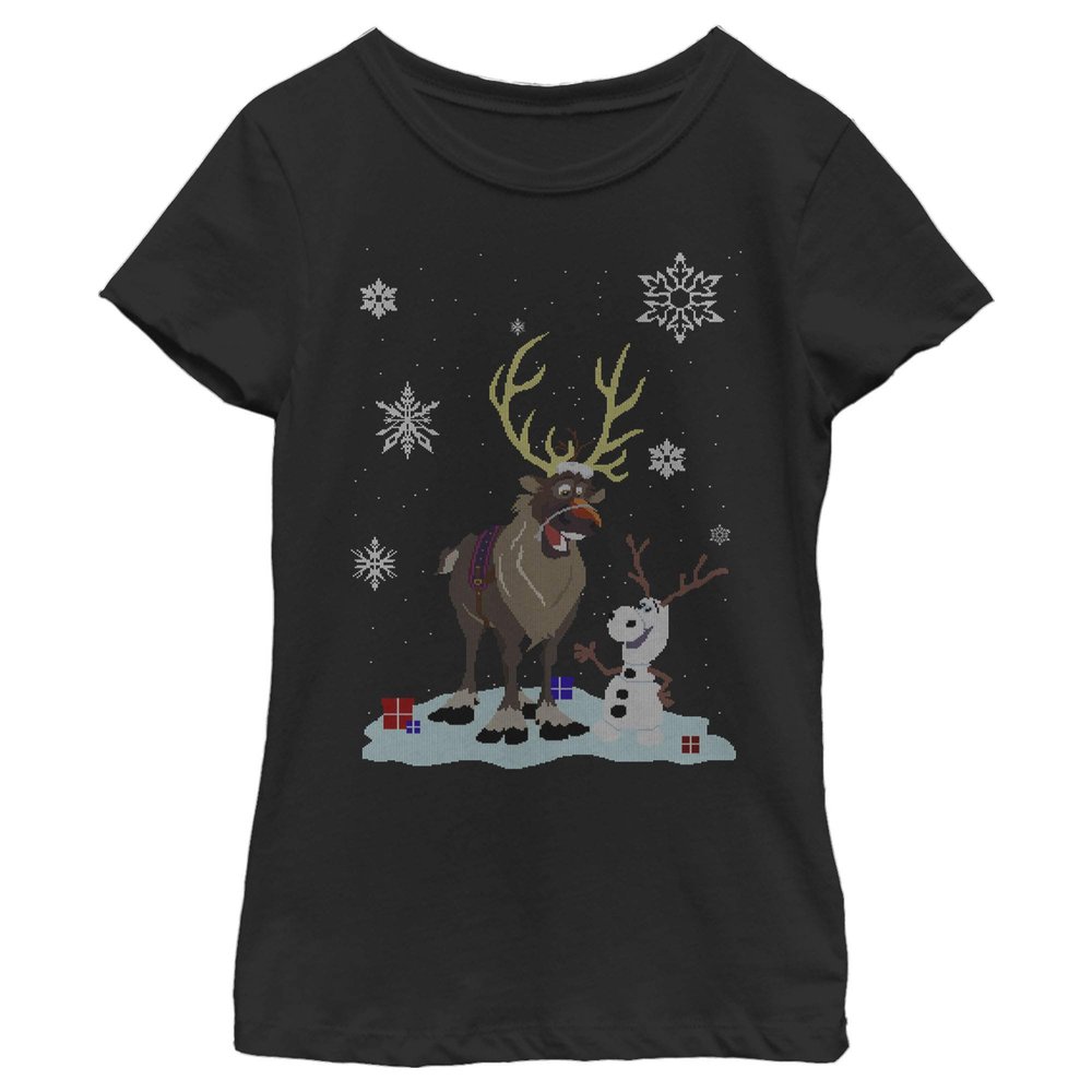 Fifth Sun Frozen Snow Clones Girl's Solid Crew Tee, Black, Medium
