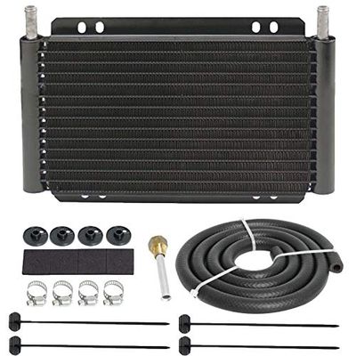 American Volt Black 17 Row 6AN 3/8" Inch Hose Line Outlet Aluminum Engine Transmission Oil Cooler Light Duty Towing Kit