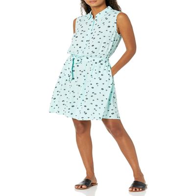 Amazon Essentials Women's Sleeveless Relaxed-Fit Woven Shirt Dress, Aqua Blue Poppy, XX-Large