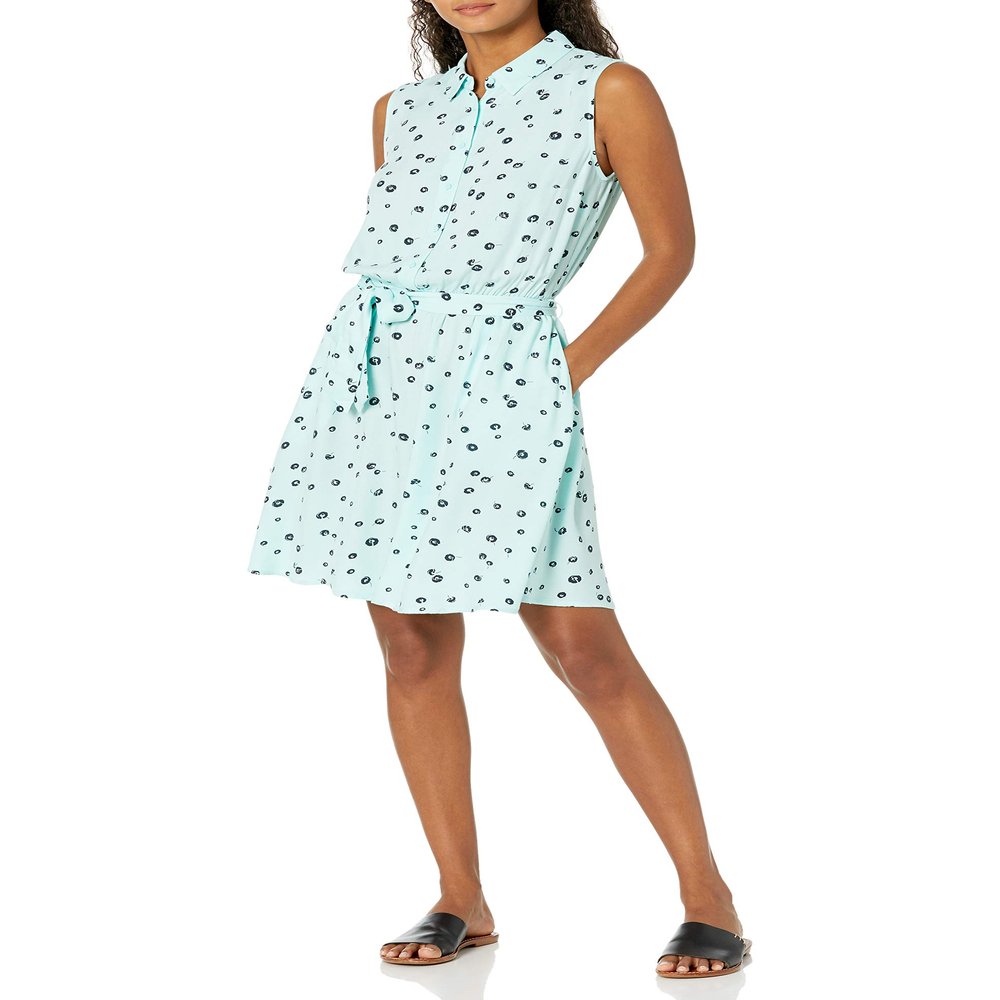 Amazon Essentials Women's Sleeveless Relaxed-Fit Woven Shirt Dress, Aqua Blue Poppy, XX-Large