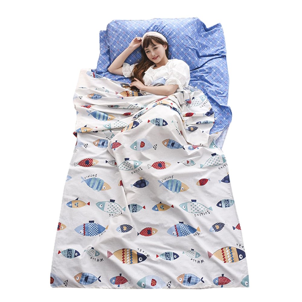 TRIWONDER Sleeping Bag Liner Camping Sheet Travel Sheet Cotton Lightweight Sleeping Sack for Camping, Traveling, Hotels & Backpacking (Light Blue, L -70.9x90.6 in)