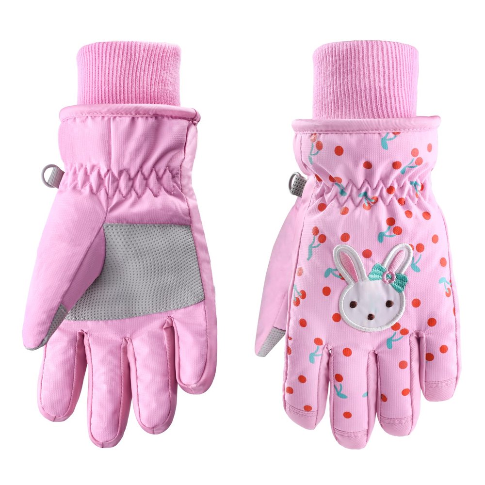 Azarxis Kid Snow Ski Winter Gloves Children Waterproof Cold Weather Warm Mittens (Pink, M (7-9 Years Old))