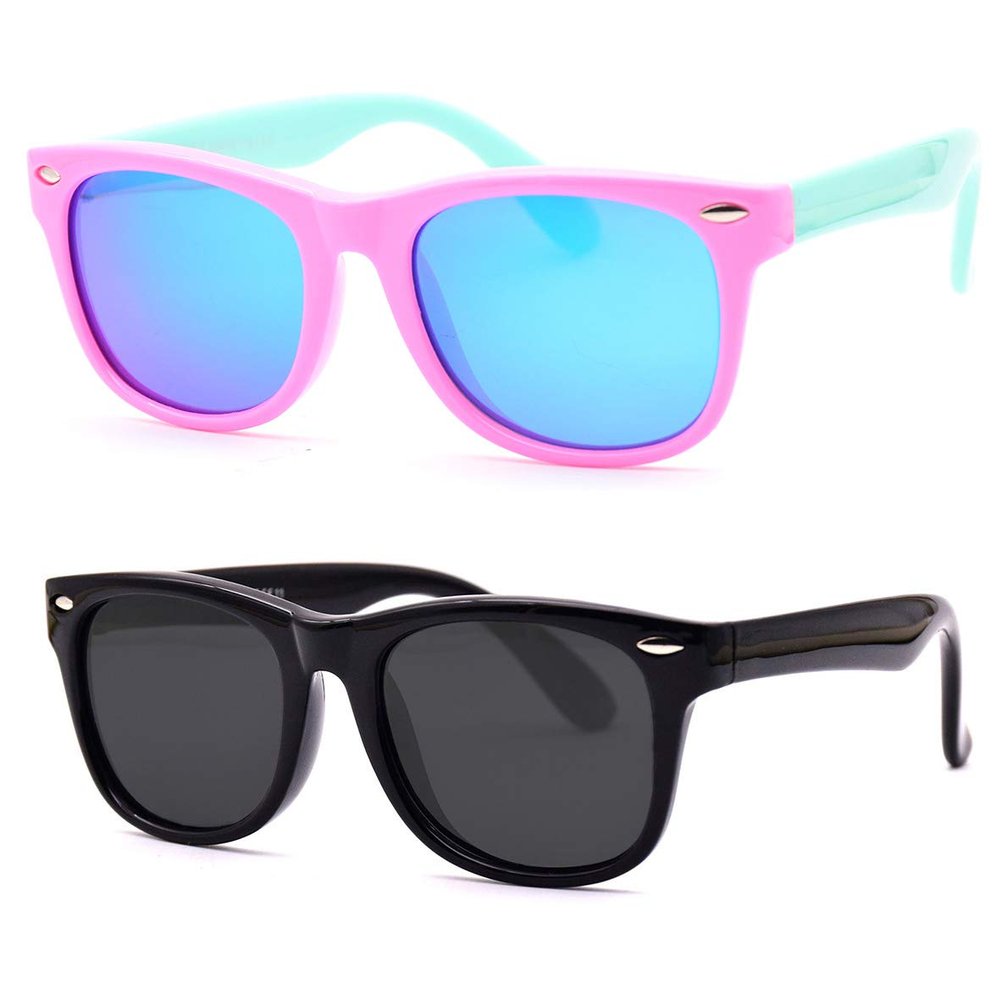 JUSLINK Toddler Sunglasses, Polarized Flexible Kids Sunglasses for Girls Boys and Baby Age 2 to 10 (Pink+Black)