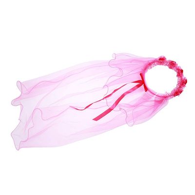 LIUCM Girls Little Princess Hairband Tulle Bridal Veils Flowers Garland Wedding Party Wreath Headband(Rose red)