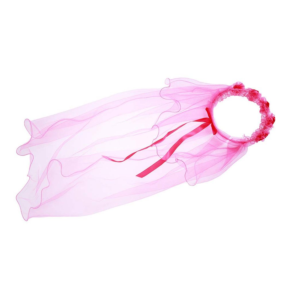 LIUCM Girls Little Princess Hairband Tulle Bridal Veils Flowers Garland Wedding Party Wreath Headband(Rose red)