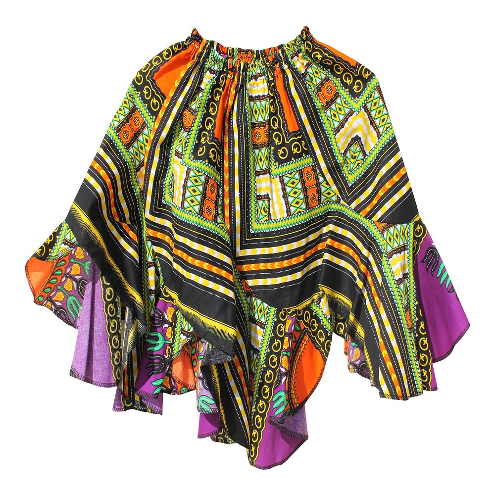 RaanPahMuang Girls Wild Flowing Dashiki Patch Skirt 3/4 Capri Length Elastic Waist, 6 Years-7 Years, Purple