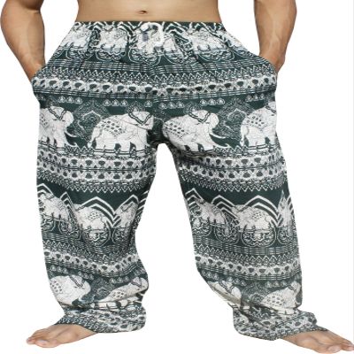 RaanPahMuang Mixed Art Print Rayon Side Pockets Straight Leg Cargo Pants, XX-Large, Green