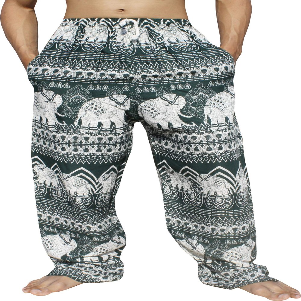 RaanPahMuang Mixed Art Print Rayon Side Pockets Straight Leg Cargo Pants, XX-Large, Green