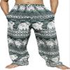 RaanPahMuang Mixed Art Print Rayon Side Pockets Straight Leg Cargo Pants, Small, Green view 1