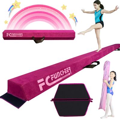 6FT/9FT Folding Balance Beam for Kids ages 3-39- Foldable Gymnastics Floor Beam,Anti-Slip ,Carrying Bag, Faux Suede Covered,EVA foam,Gymnastics Equipment for Kids Training At Home,School,Gym Center