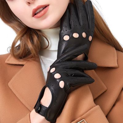 ZLUXURQ Womens Vintage TouchScreen Black Leather Driving Gloves Unlined -Soft And Thin Quality Italian Lambskin