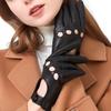 ZLUXURQ Womens Vintage TouchScreen Black Leather Driving Gloves Unlined -Soft And Thin Quality Italian Lambskin view 1
