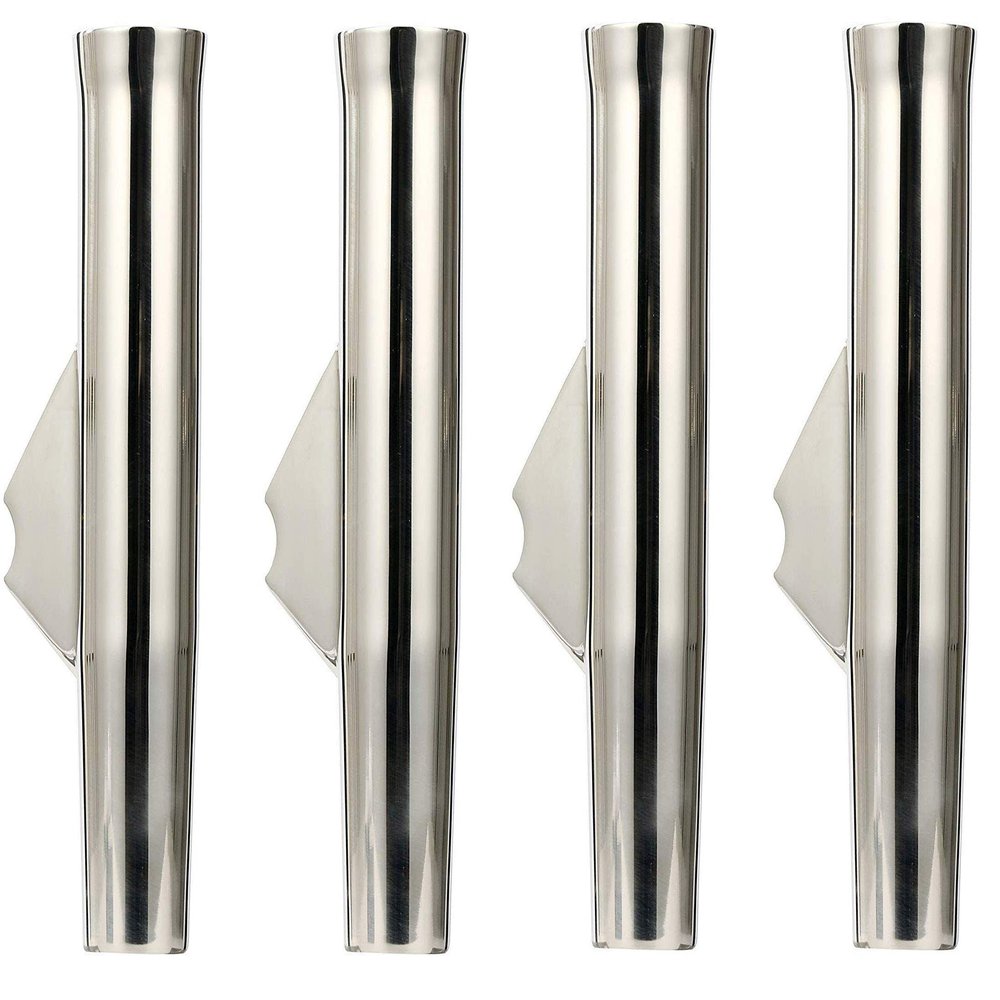 Amarine Made 4-Pack Stainless Fishing Rod Holder Angeled and Flared with Liner - 1/3" Coped Blade, 1-3/4" Inner Diameter White Liner
